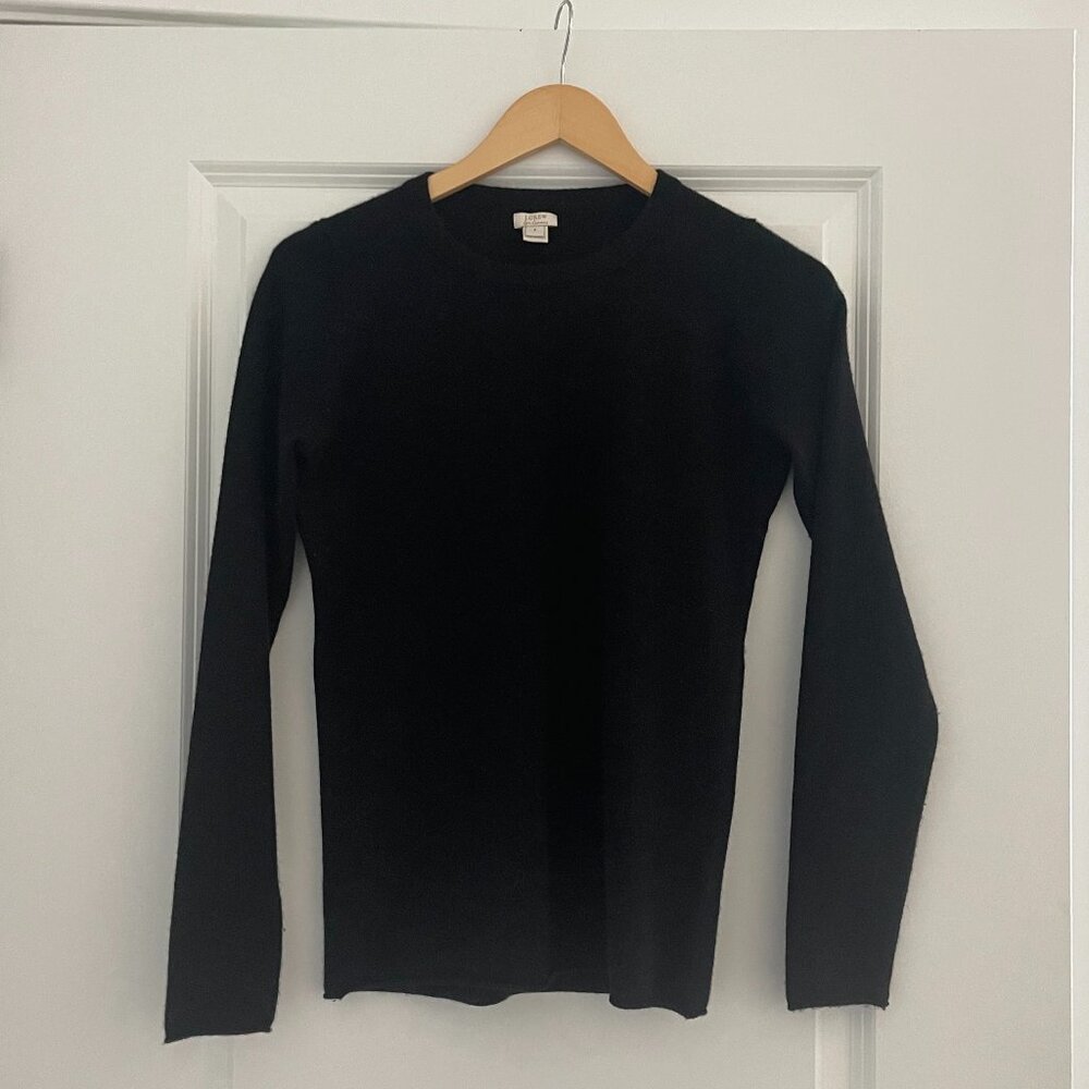 J. Crew 100% Cashmere Sweater, Ribbed collar w/ rolled cuff + hem. Slim fit, S